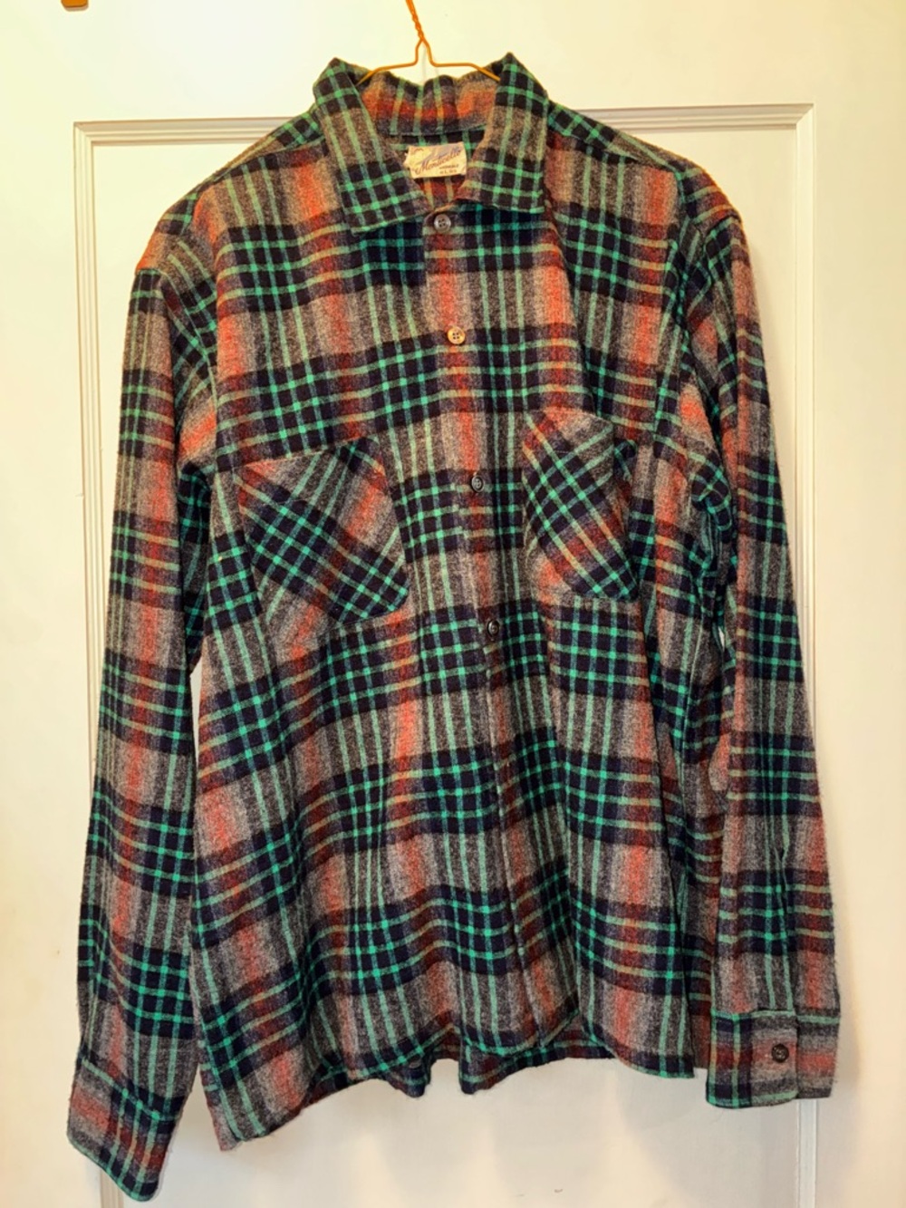 Vintage 60s 70s Monticello Large Button Up Plaid Flannel Shirt Grunge Tweed
